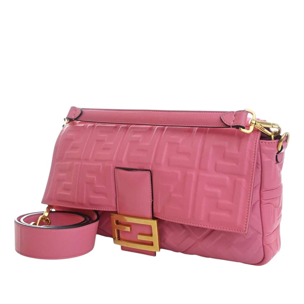 Fendi Large Zucca Embossed Leather Baguette Satchel Pink Leather Very good condition - Inside View