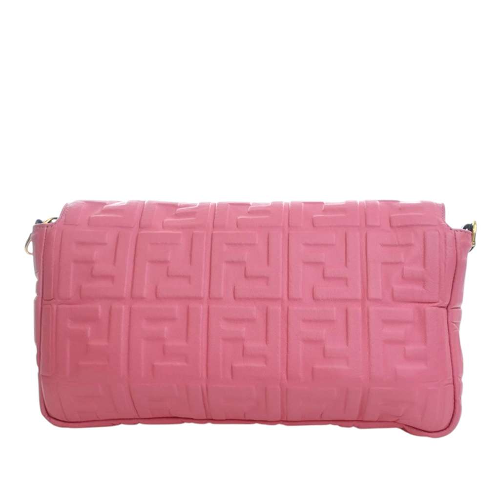 Fendi Large Zucca Embossed Leather Baguette Satchel Pink Leather Very good condition - Model View