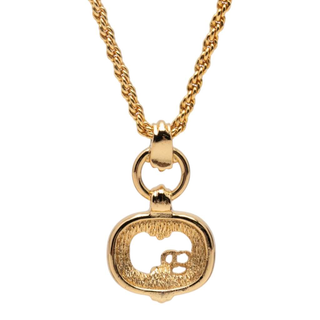 Dior Gold Plated Strass CD Logo Pendant Necklace Gold Metal Very good condition - Inside View