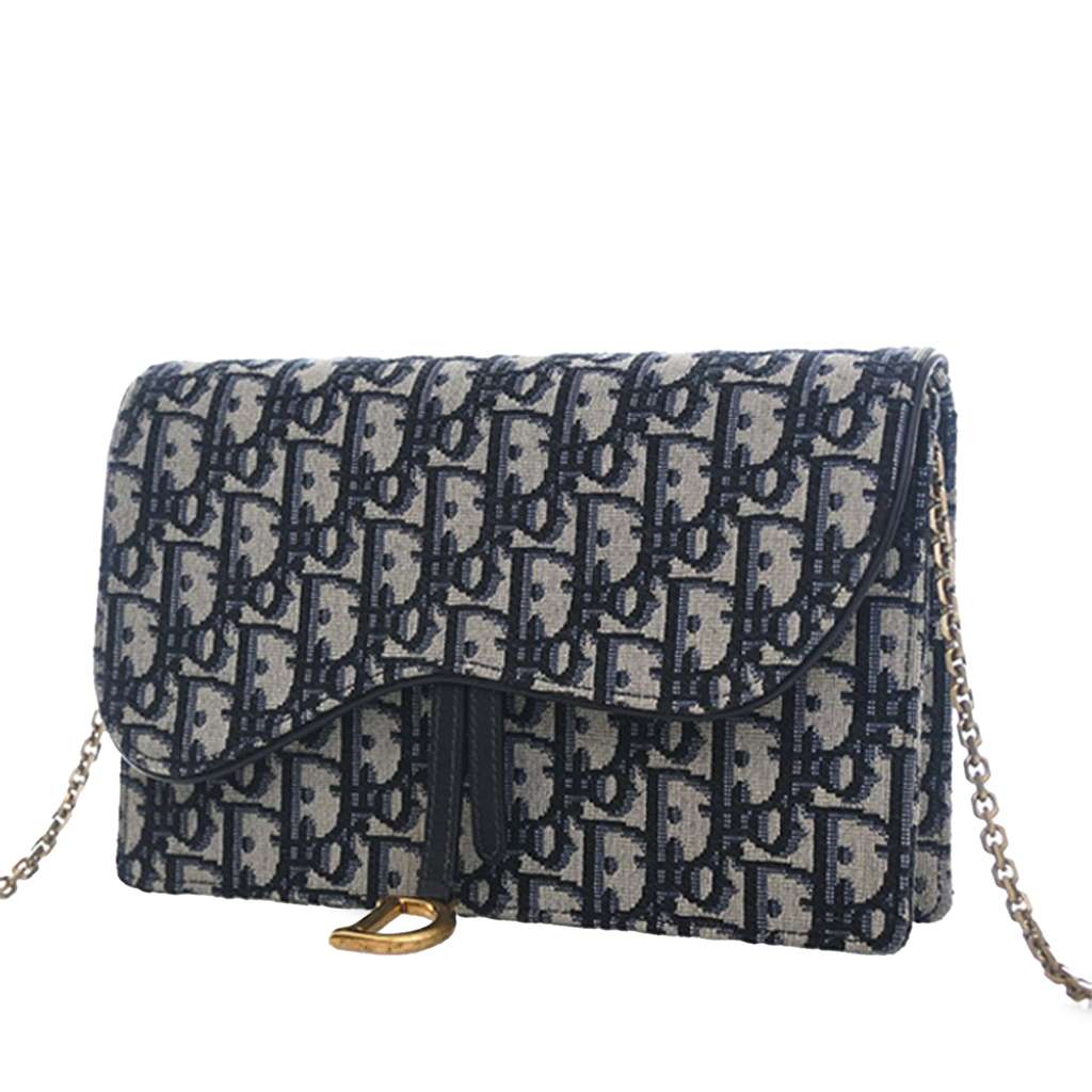 Dior Oblique Canvas Saddle Pouch Wallet on Chain Blue Canvas Very good condition - Back View