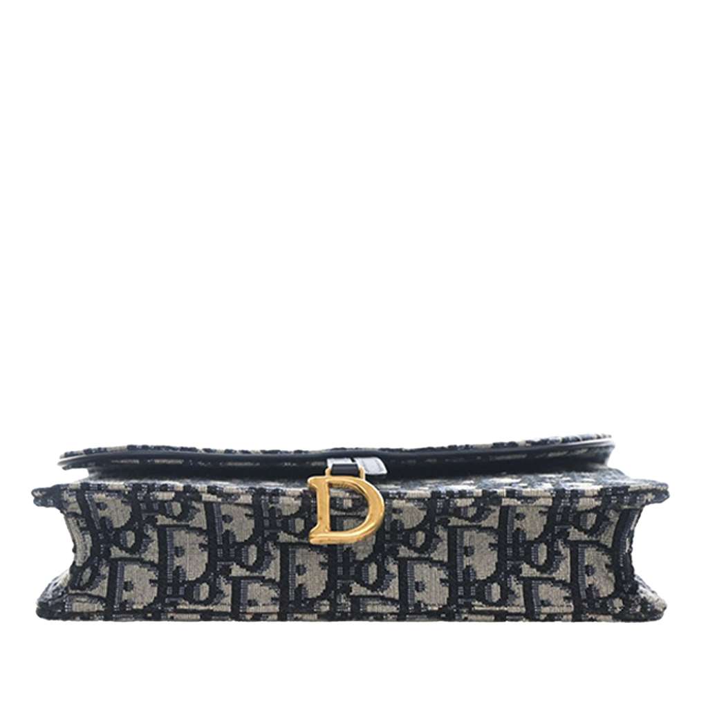 Dior Oblique Canvas Saddle Pouch Wallet on Chain Blue Canvas Very good condition - Box View