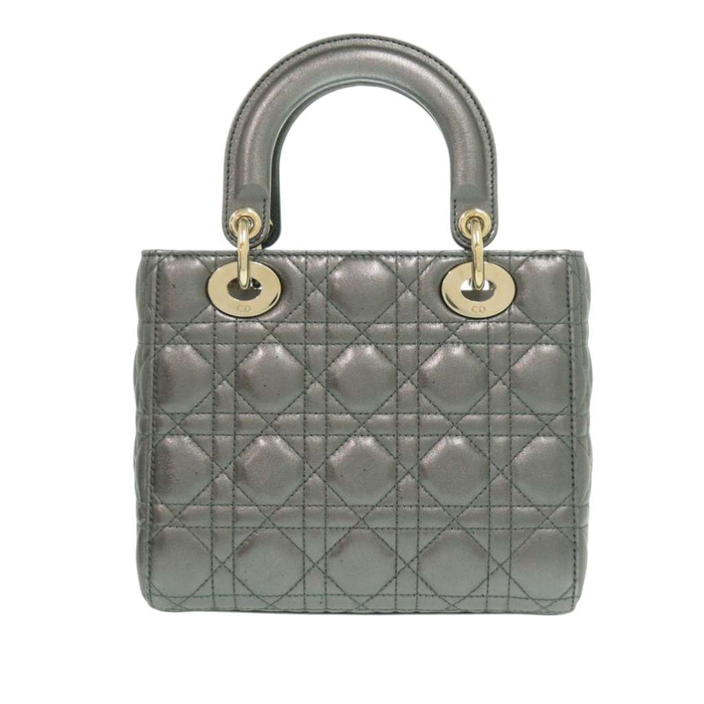 Dior Small Metallic Lambskin Cannage My ABCDior Lady Dior Grey Leather Very good condition - Back View