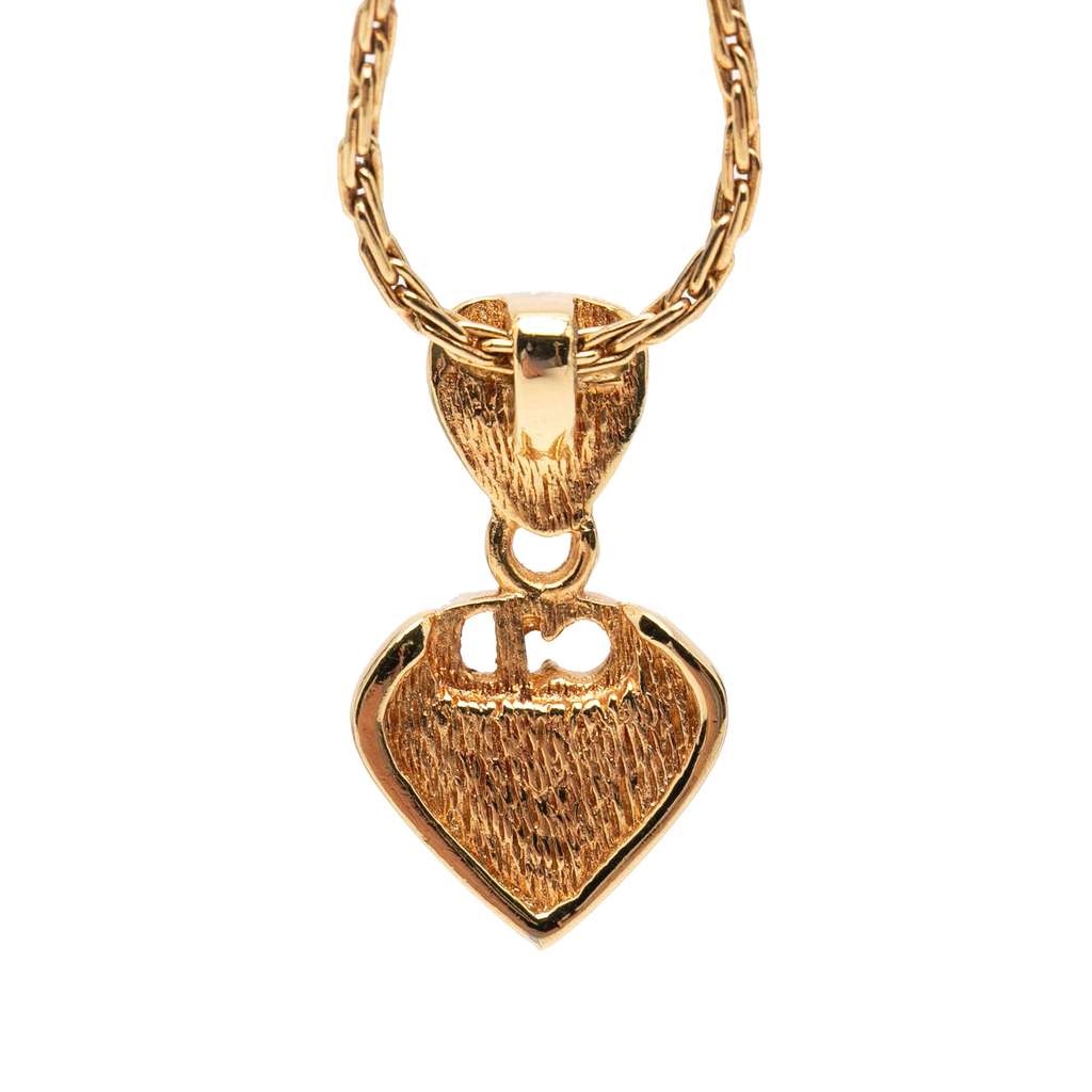 Dior Gold Plated Strass CD Logo Heart Pendant Necklace Gold Metal Very good condition - Back View