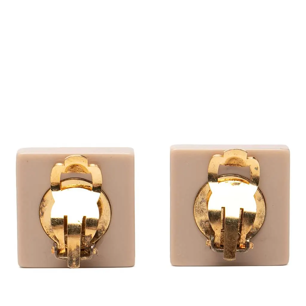 Chanel Resin CC Chocolate Bar Clip On Earrings Beige Very good - Back View