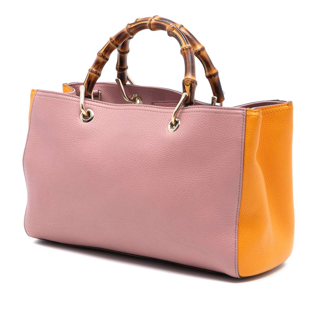 Gucci Medium Bicolor Calfskin Bamboo Shopper Satchel Pink Leather Very good condition - Back View