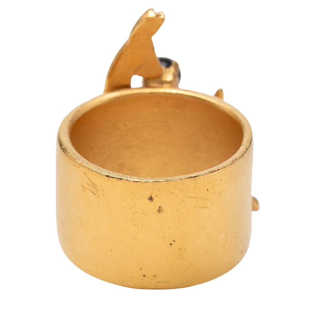 Chanel Gold Plated Rhinestone and Faux Pearl Bambi Ring Gold Metal Very good condition - Inside View