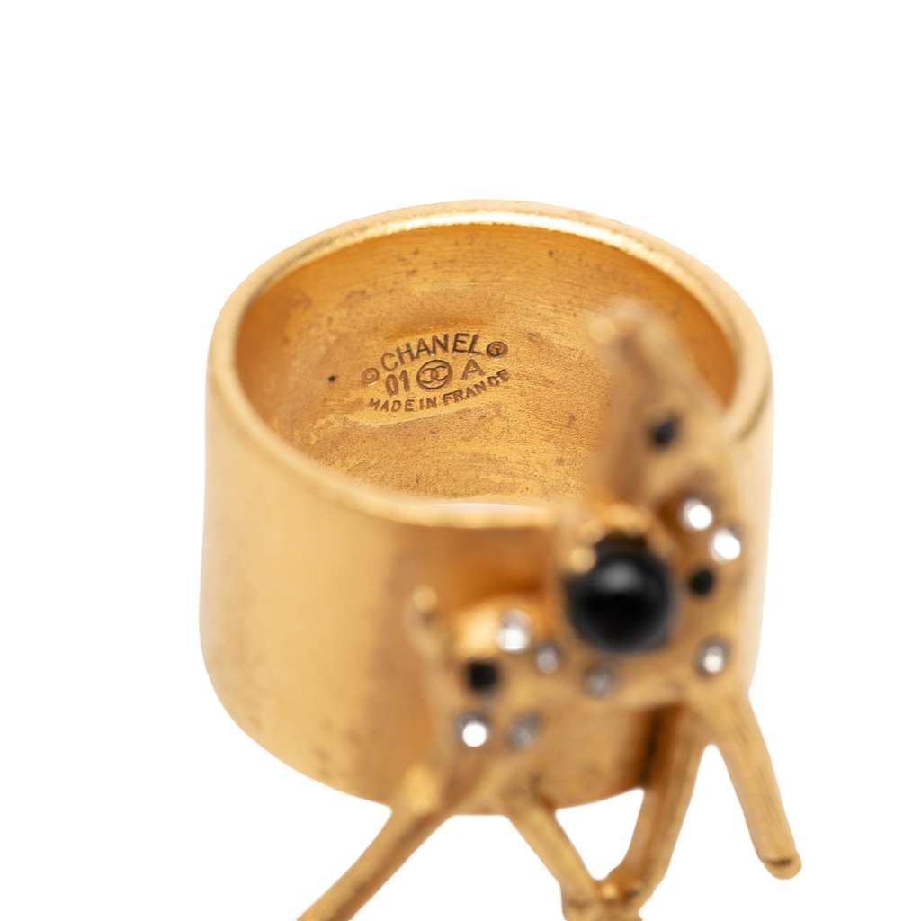 Chanel Gold Plated Rhinestone and Faux Pearl Bambi Ring Gold Metal Very good condition - Model View