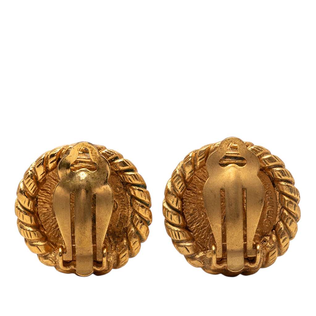 Chanel CC Gold Plated Sunburst Round Clip On Earrings Gold Metal Very good condition - Back View