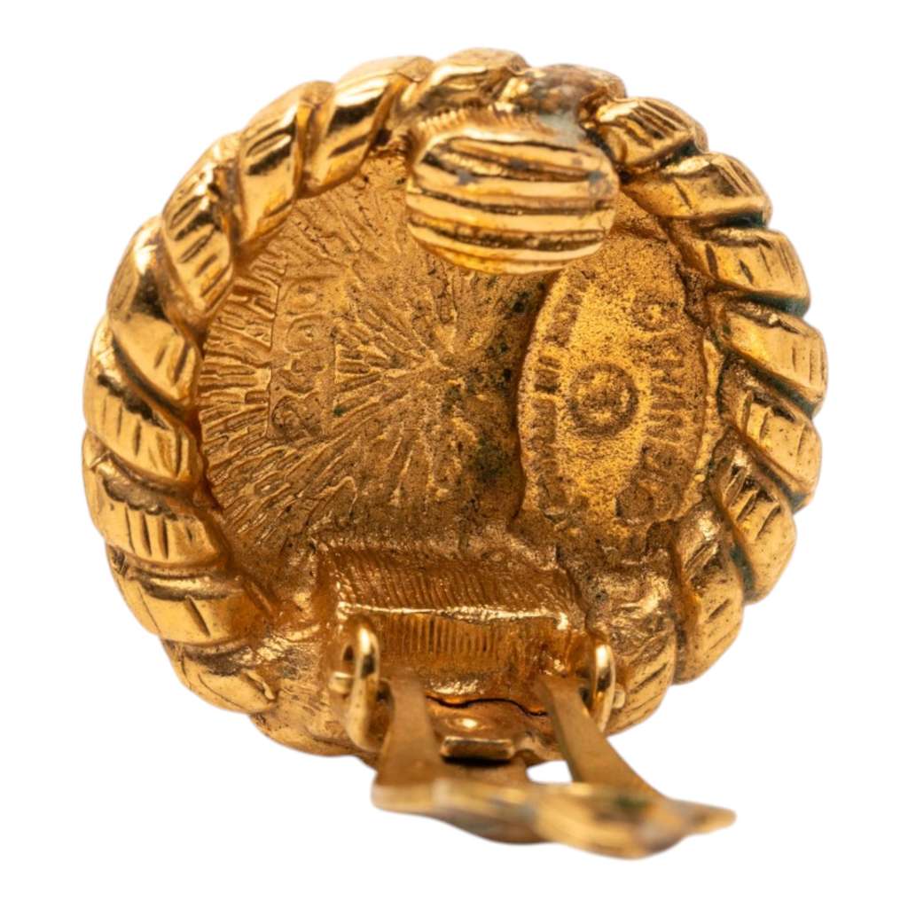 Chanel CC Gold Plated Sunburst Round Clip On Earrings Gold Metal Very good condition - Inside View