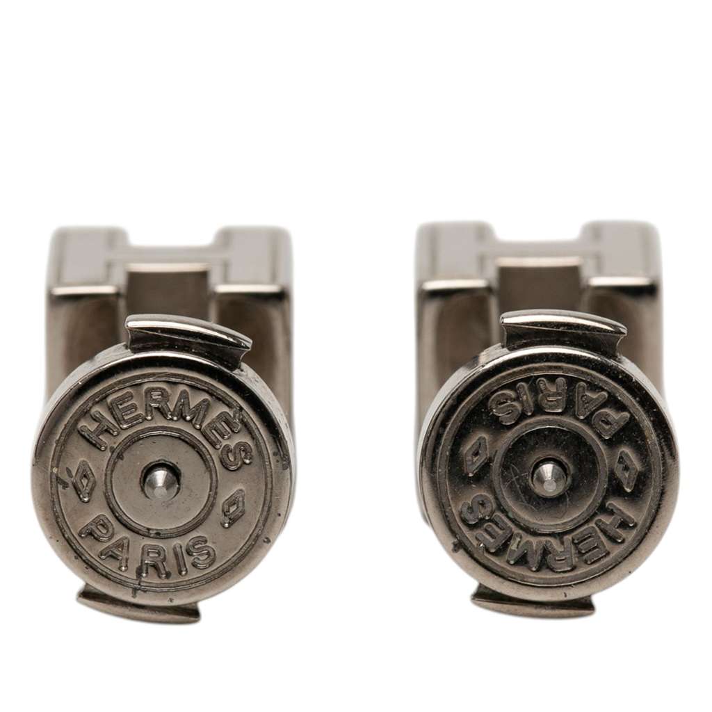 Hermès Palladium Plated Enamel Cage d H Push Back Earrings Pink Metal Very good condition - Back View