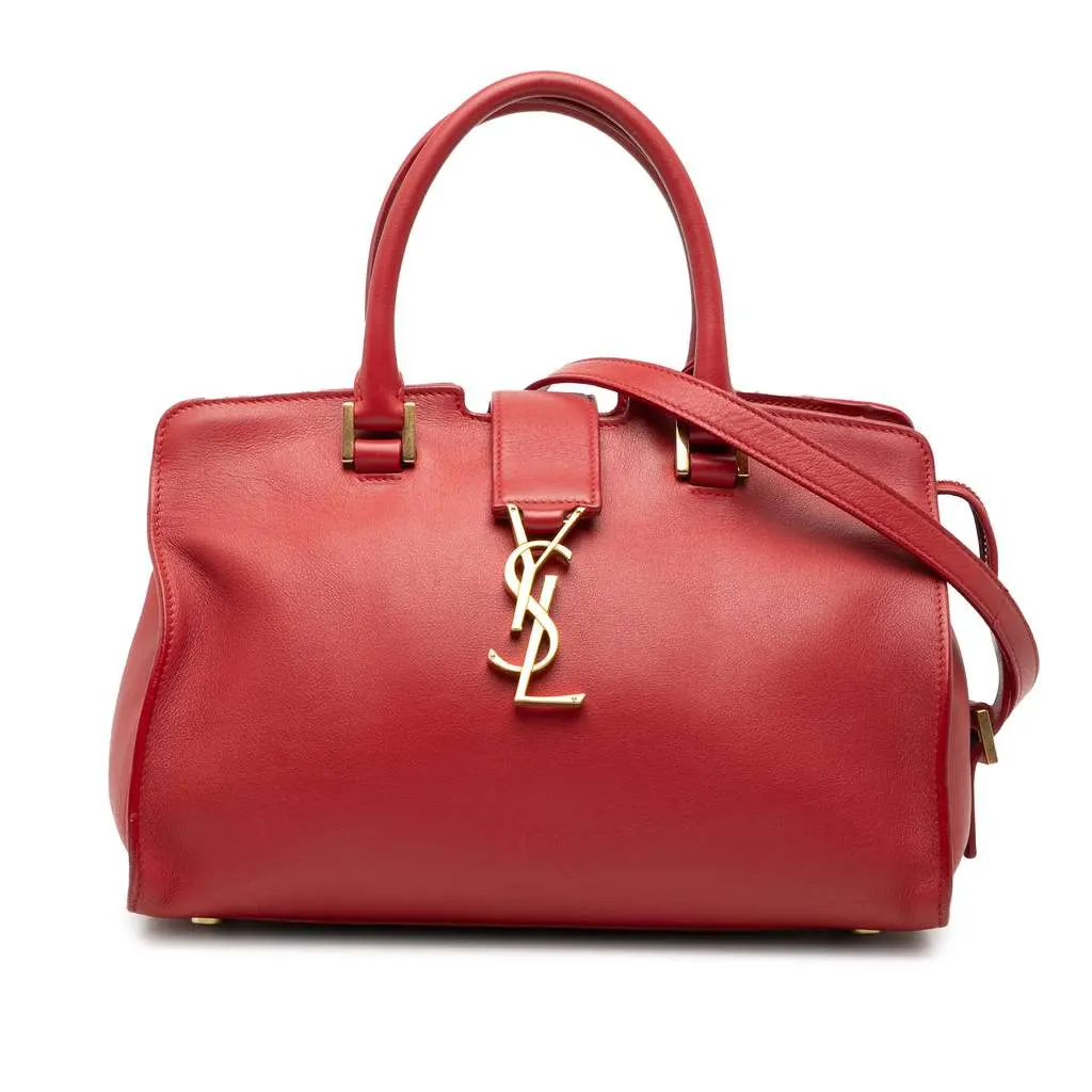 Saint Laurent Baby Leather Monogram Downtown Cabas Satchel Red Leather Good - Front View