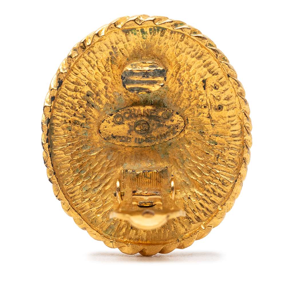 Chanel Gold Plated Horse Medallion Clip On Earrings Gold Metal Very good condition - Inside View