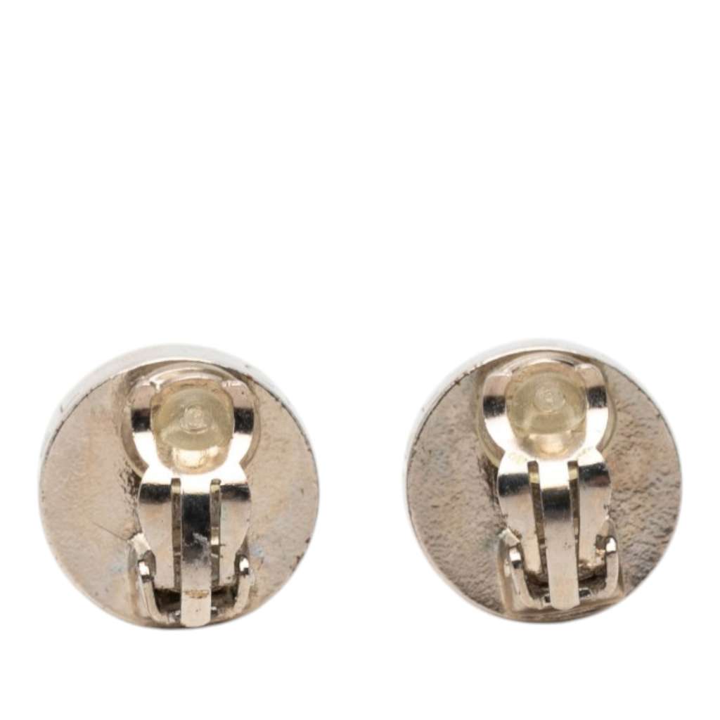 Chanel Gold Plated Faux Pearl Round Clip On Earrings White Metal Very good condition - Back View