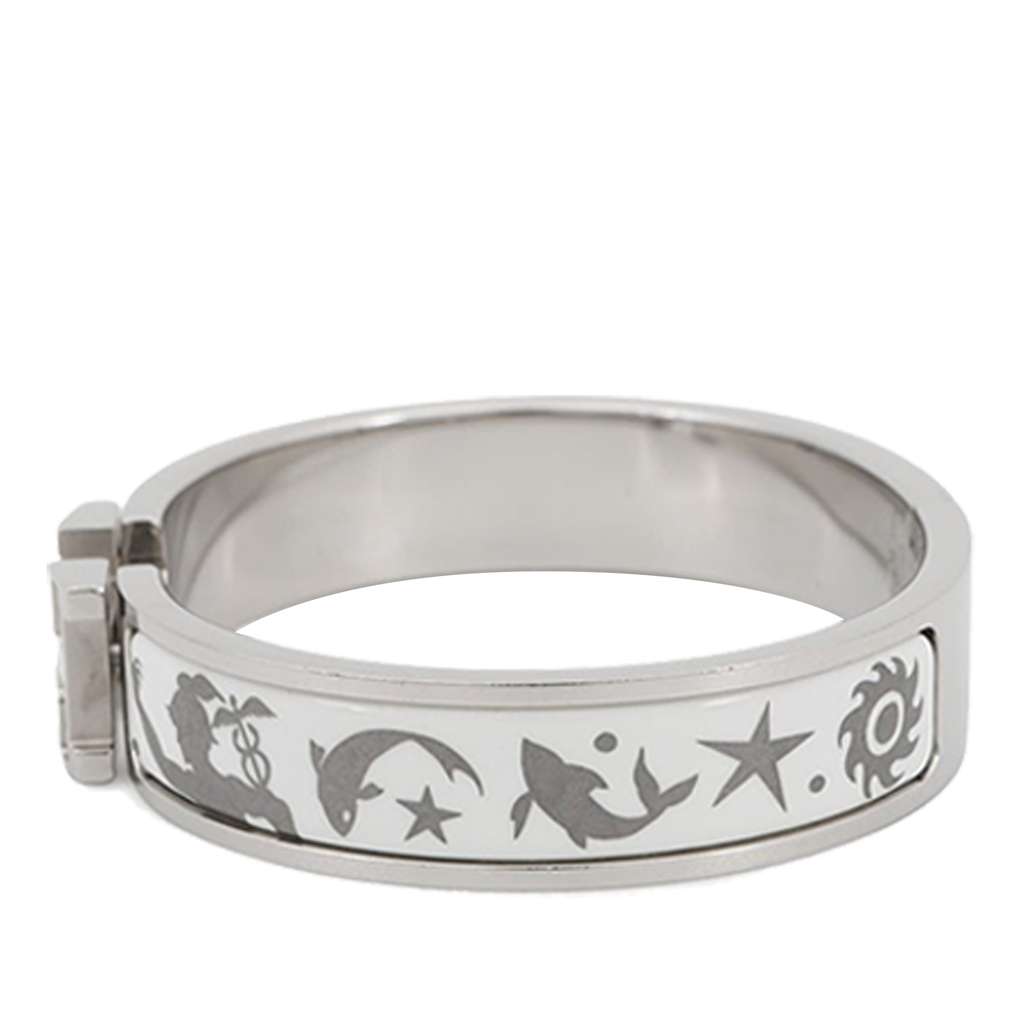 Hermès Narrow Enamel Sous le Charme d Orphee Clic H Bracelet PM Silver Very good condition - Back View