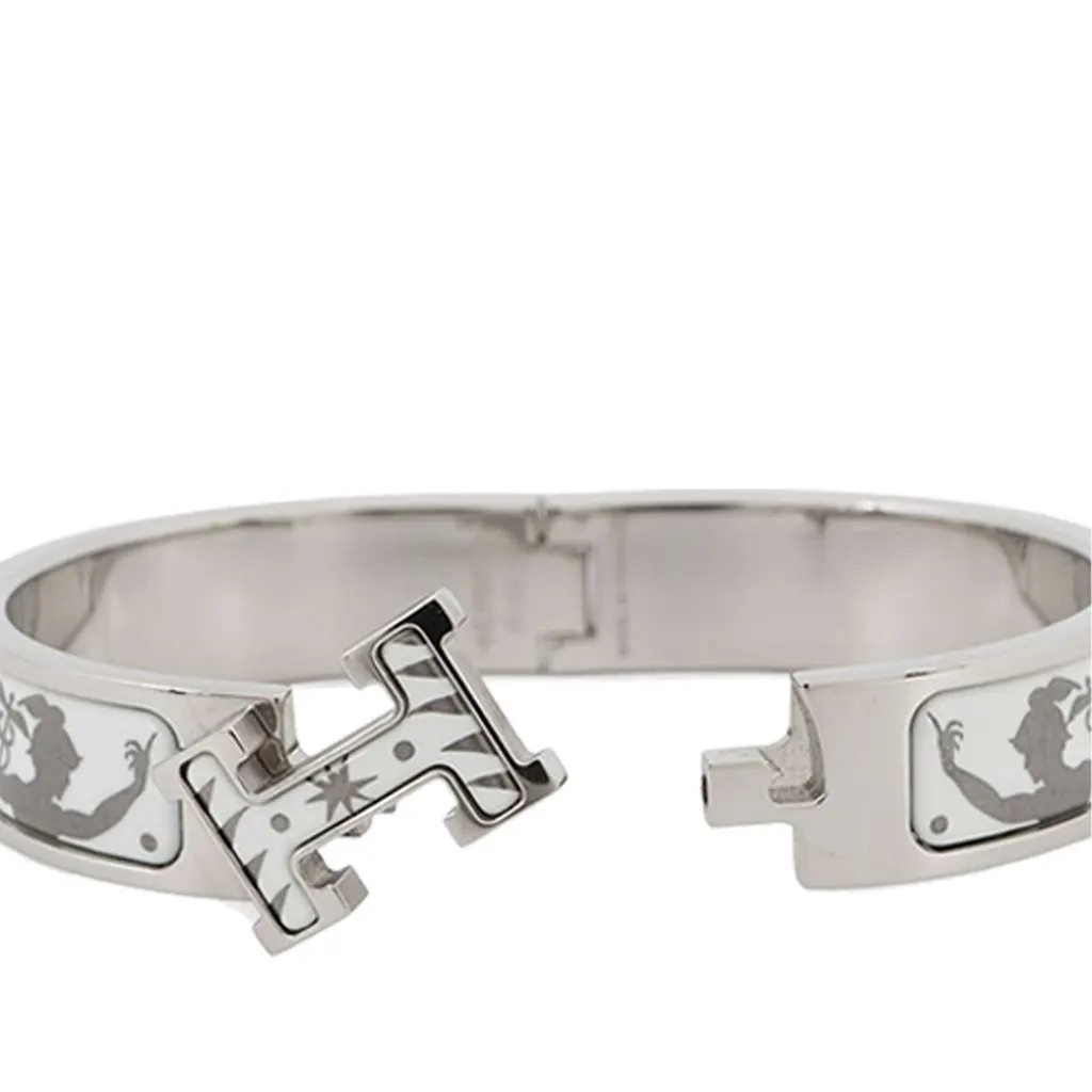 Hermès Narrow Enamel Sous le Charme d Orphee Clic H Bracelet PM Silver Very good - Model View