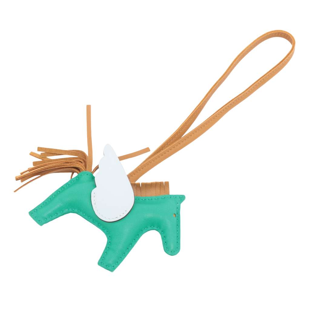 Hermès Milo Lambskin and Swift Grigri Rodeo Pegase Bag Charm PM Green Leather Very good condition - Back View