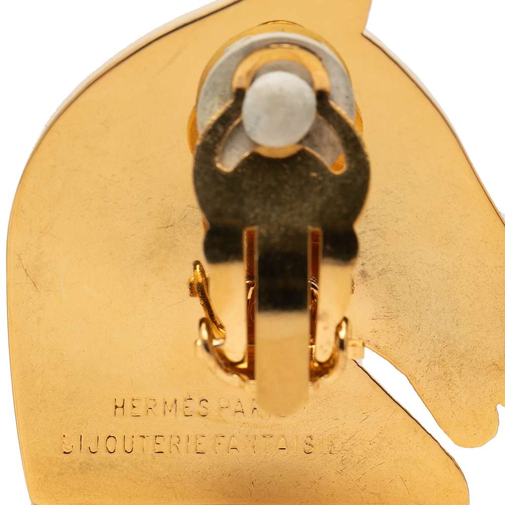 Hermès Gold Plated Bijouterie Fantaisie Horse Head Clip On Earrings Gold Metal Very good condition - Inside View