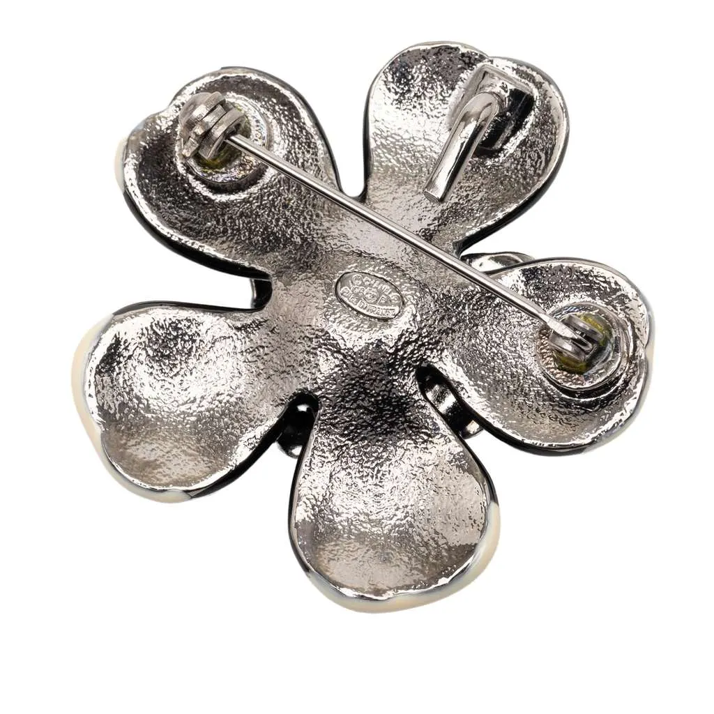 Chanel CC Enamel and Plated Brass Flower and Lady Bug Brooch Black Very good - Back View