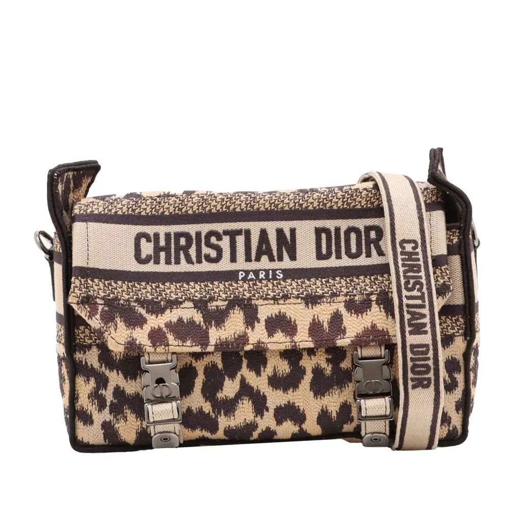 Dior Mizza Small Embroidered Canvas Leopard DiorCamp Messenger Bag Beige Canvas Very good - Front View