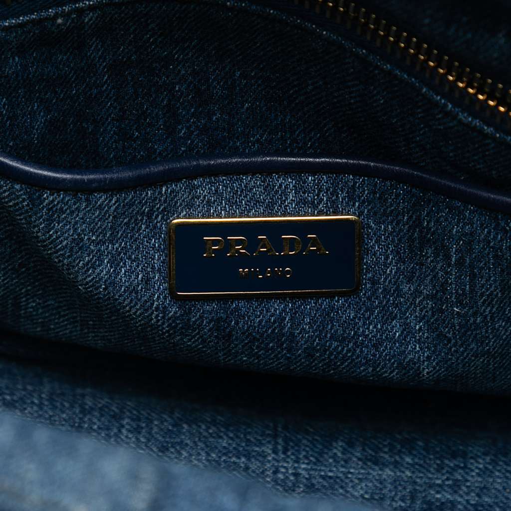 Prada Denim Canapa Logo Satchel Blue Denim Very good condition - Box View