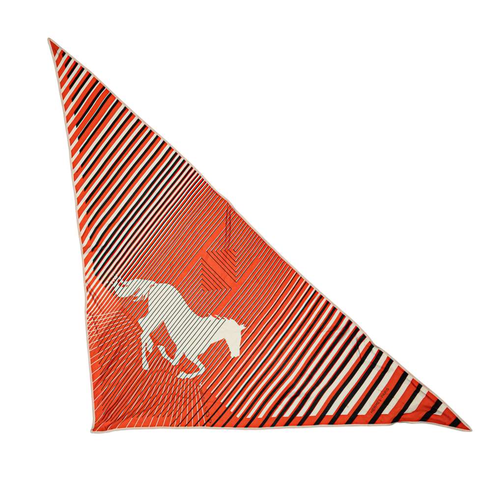 Hermès Triangular H Au Galop Silk Scarf Orange Silk Very good condition - Back View