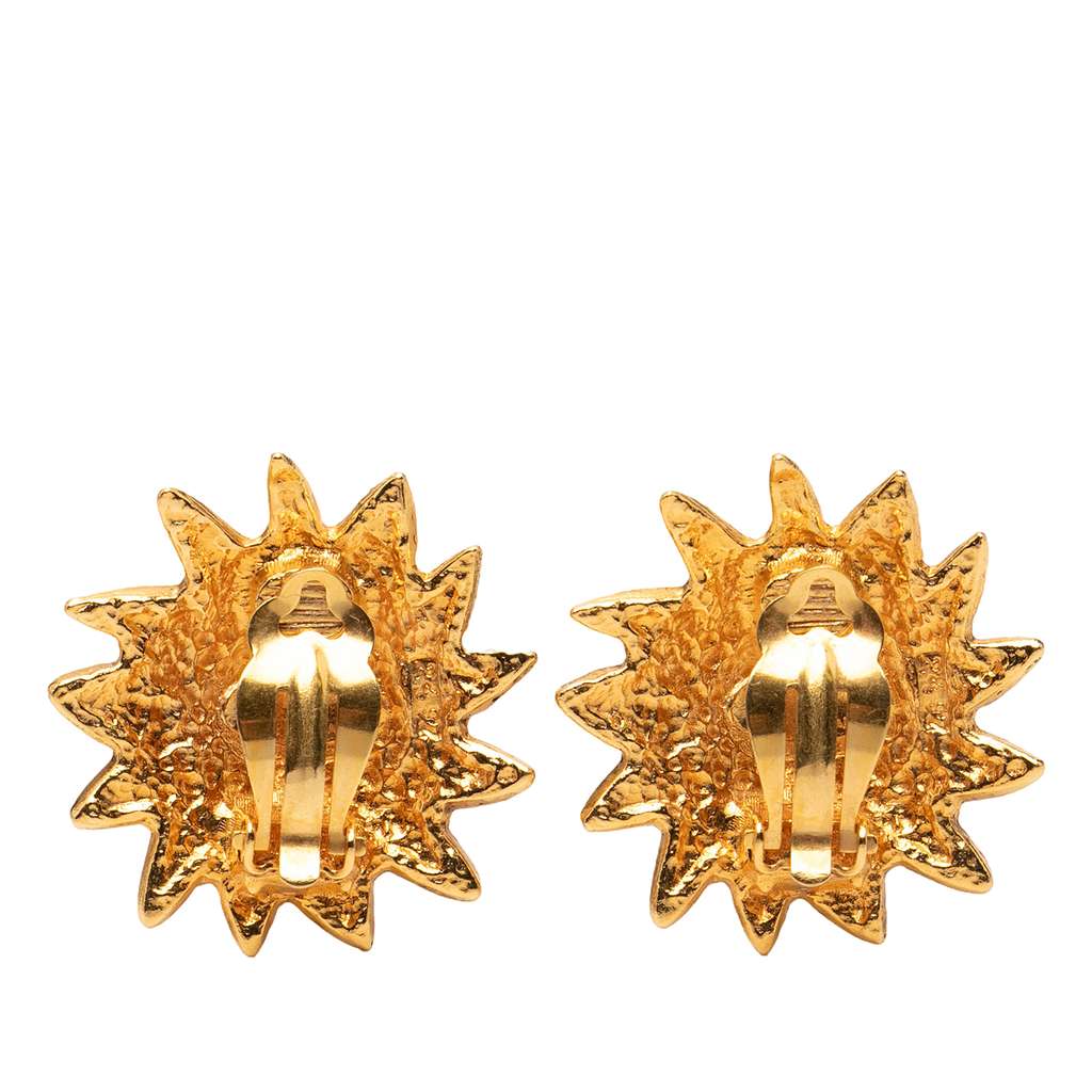 Chanel Gold Plated Sun Lion Clip On Earrings Gold Metal Very good condition - Back View
