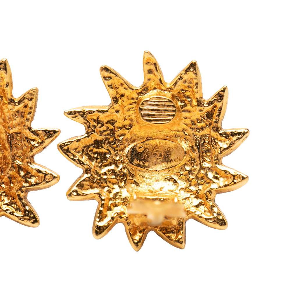 Chanel Gold Plated Sun Lion Clip On Earrings Gold Metal Very good condition - Inside View