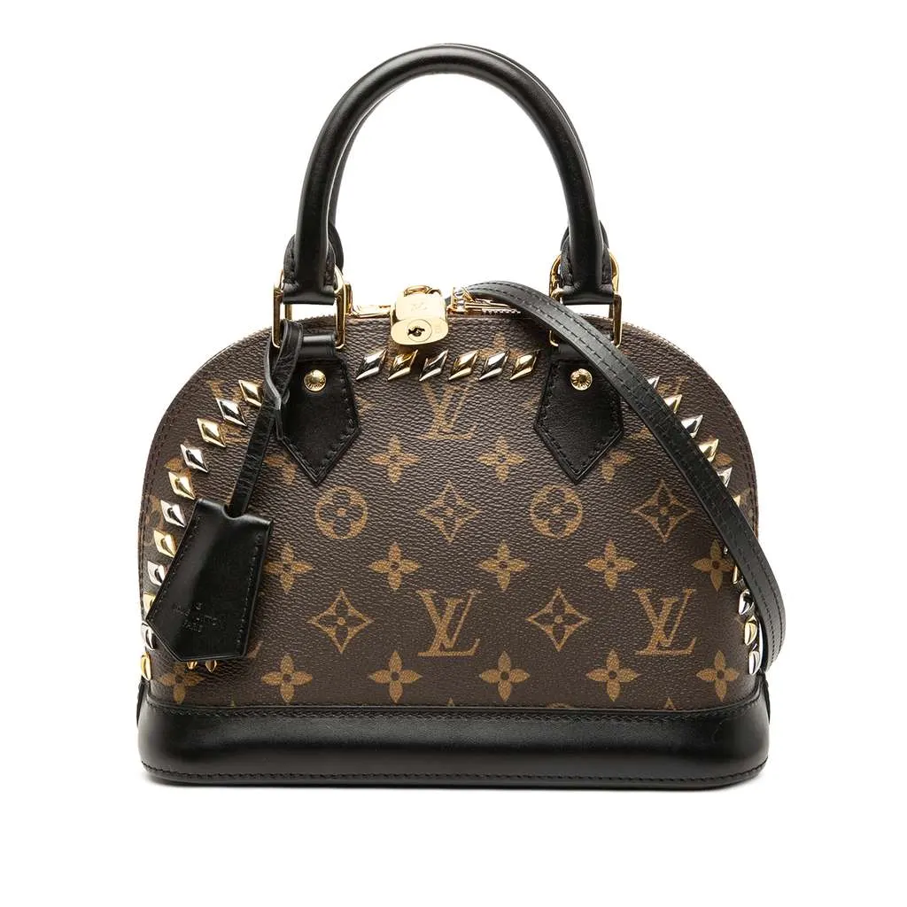 Louis Vuitton Monogram Macassar Studded Alma BB Brown Canvas Good - Front View