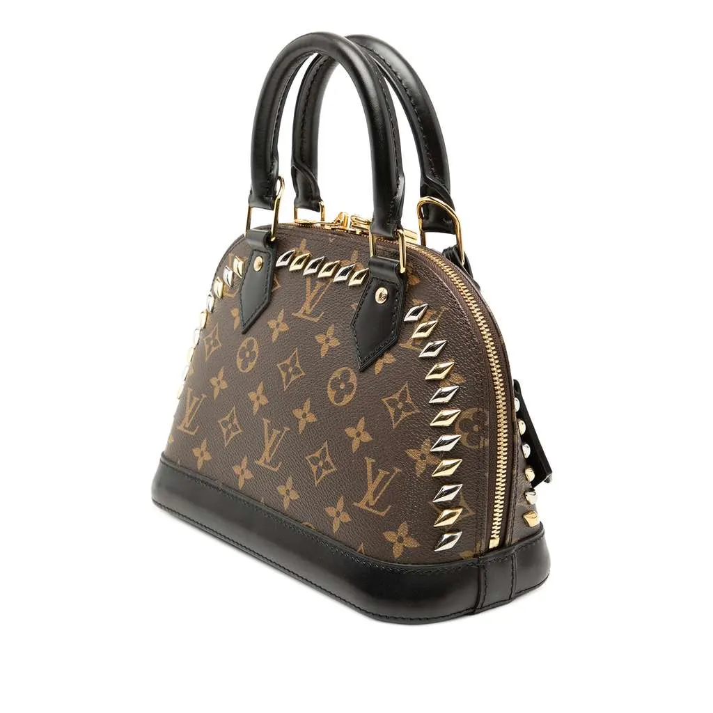 Louis Vuitton Monogram Macassar Studded Alma BB Brown Canvas Good - Back View