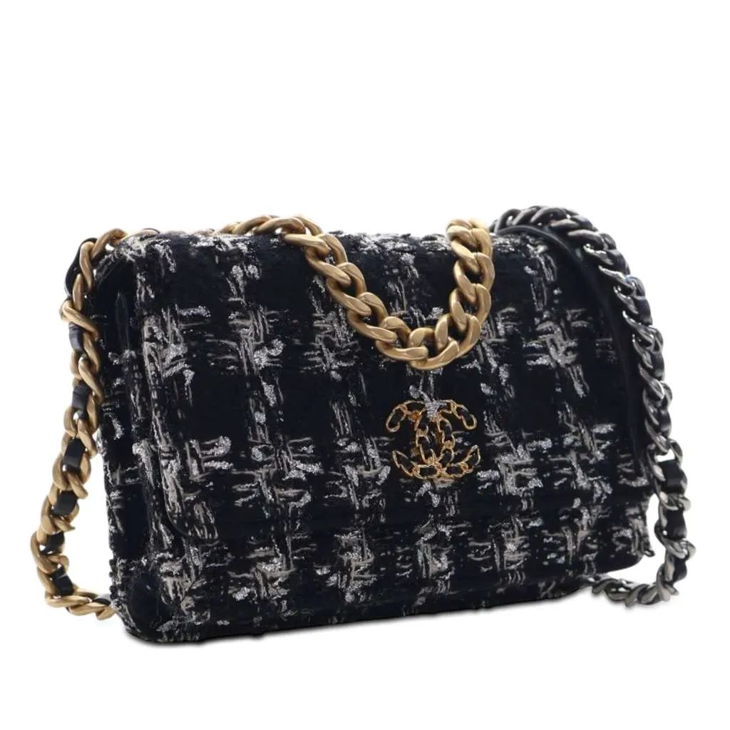 Chanel Tweed 19 Wallet On Chain Black Tweed Very good - Back View