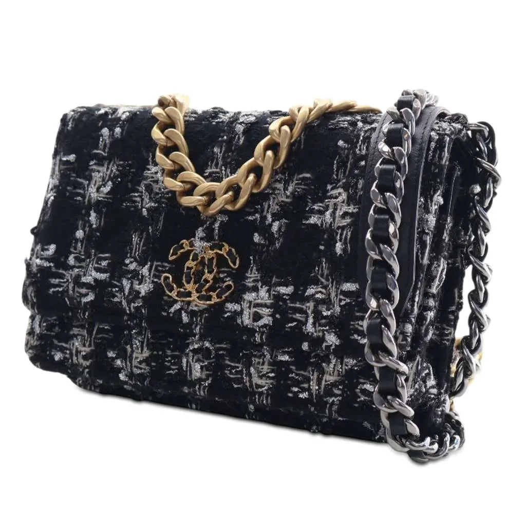 Chanel Tweed 19 Wallet On Chain Black Tweed Very good - Inside View