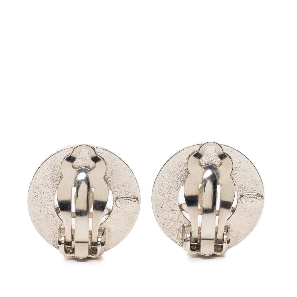 Chanel CC Brass Plated Round Clip On Earrings Silver Brass Very good condition - Back View