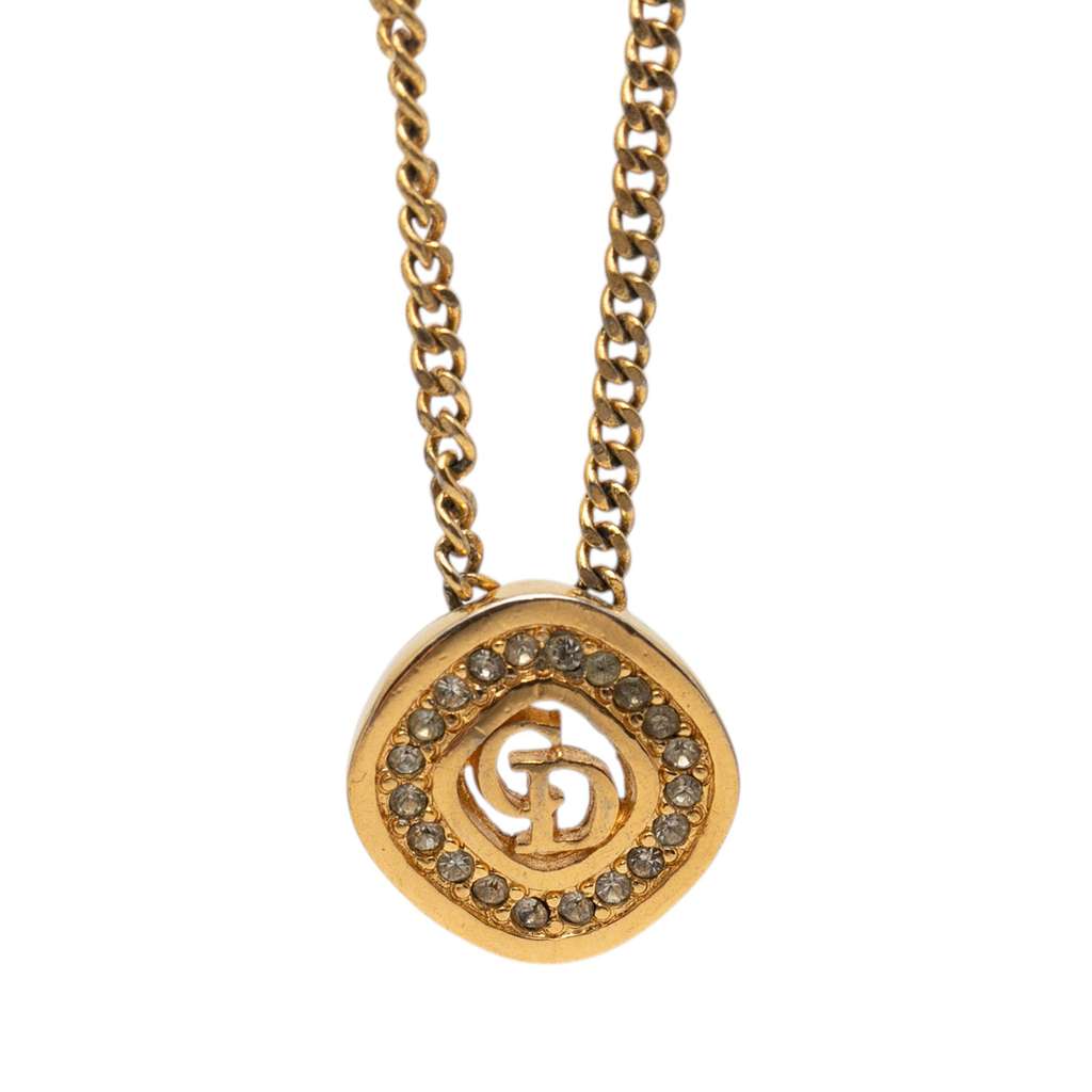 Dior Gold Plated Strass CD Logo Pendant Necklace Gold Metal Very good condition - Back View