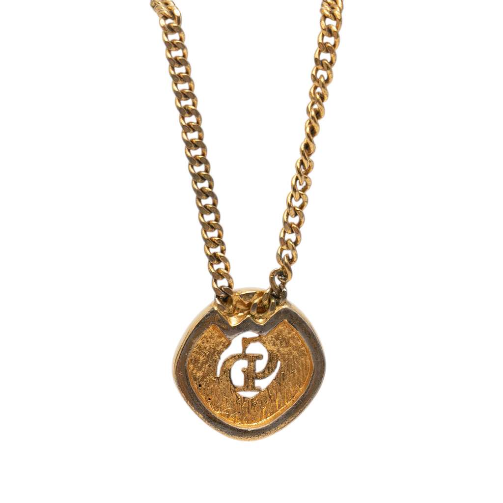 Dior Gold Plated Strass CD Logo Pendant Necklace Gold Metal Very good condition - Inside View