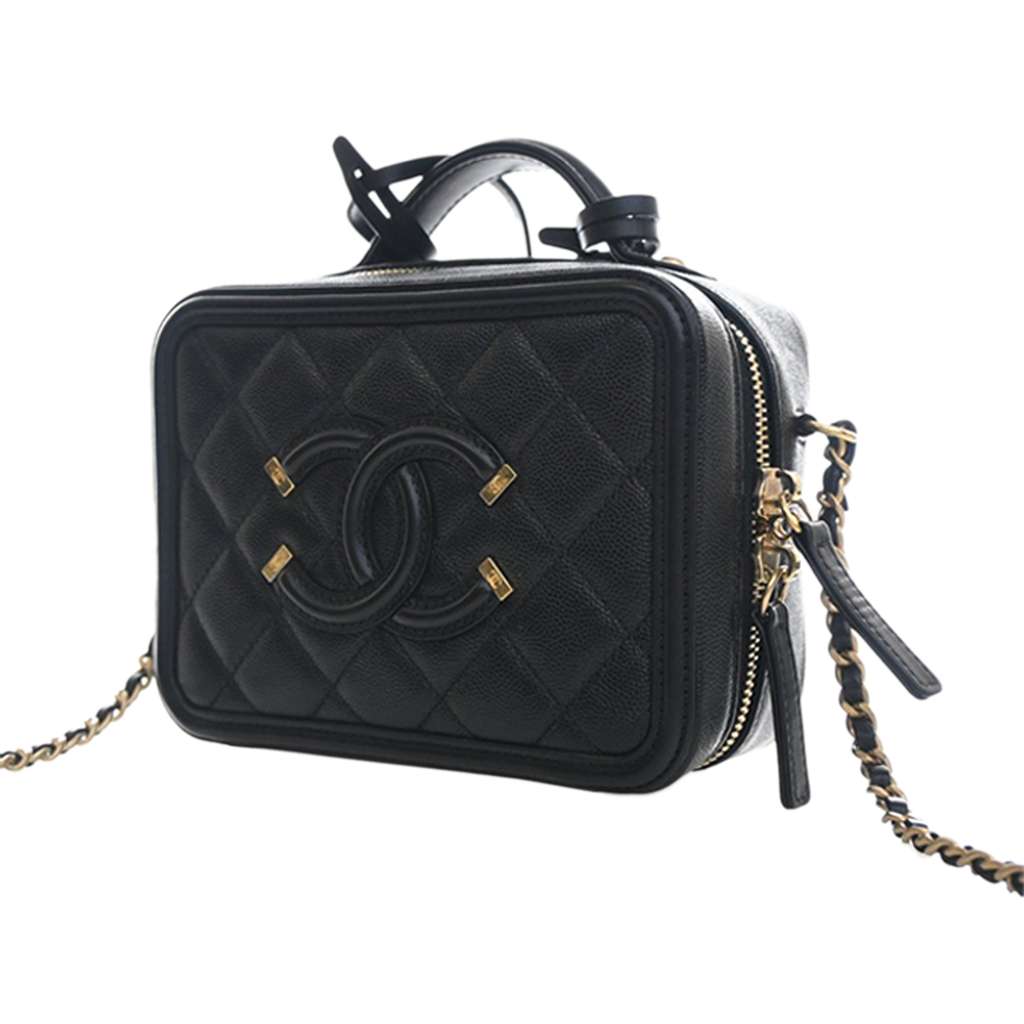 Chanel Small Caviar CC Filigree Vanity Case Black Leather Very good condition - Back View