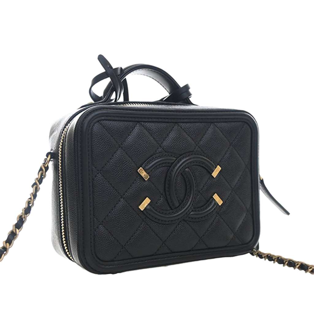 Chanel Small Caviar CC Filigree Vanity Case Black Leather Very good condition - Inside View