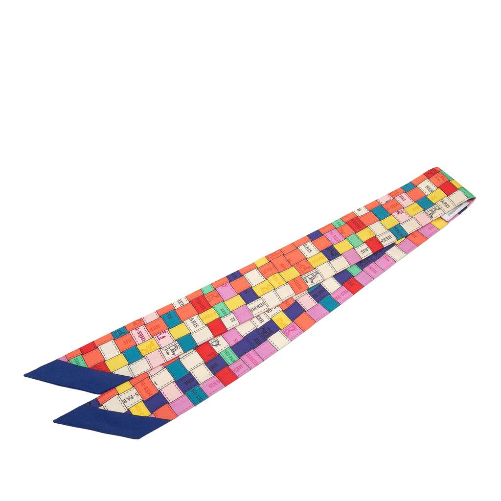 Hermès Bolduc Au Carre Silk Twilly Scarf Blue Silk Very good condition - Back View