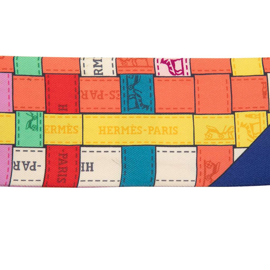 Hermès Bolduc Au Carre Silk Twilly Scarf Blue Silk Very good condition - Inside View