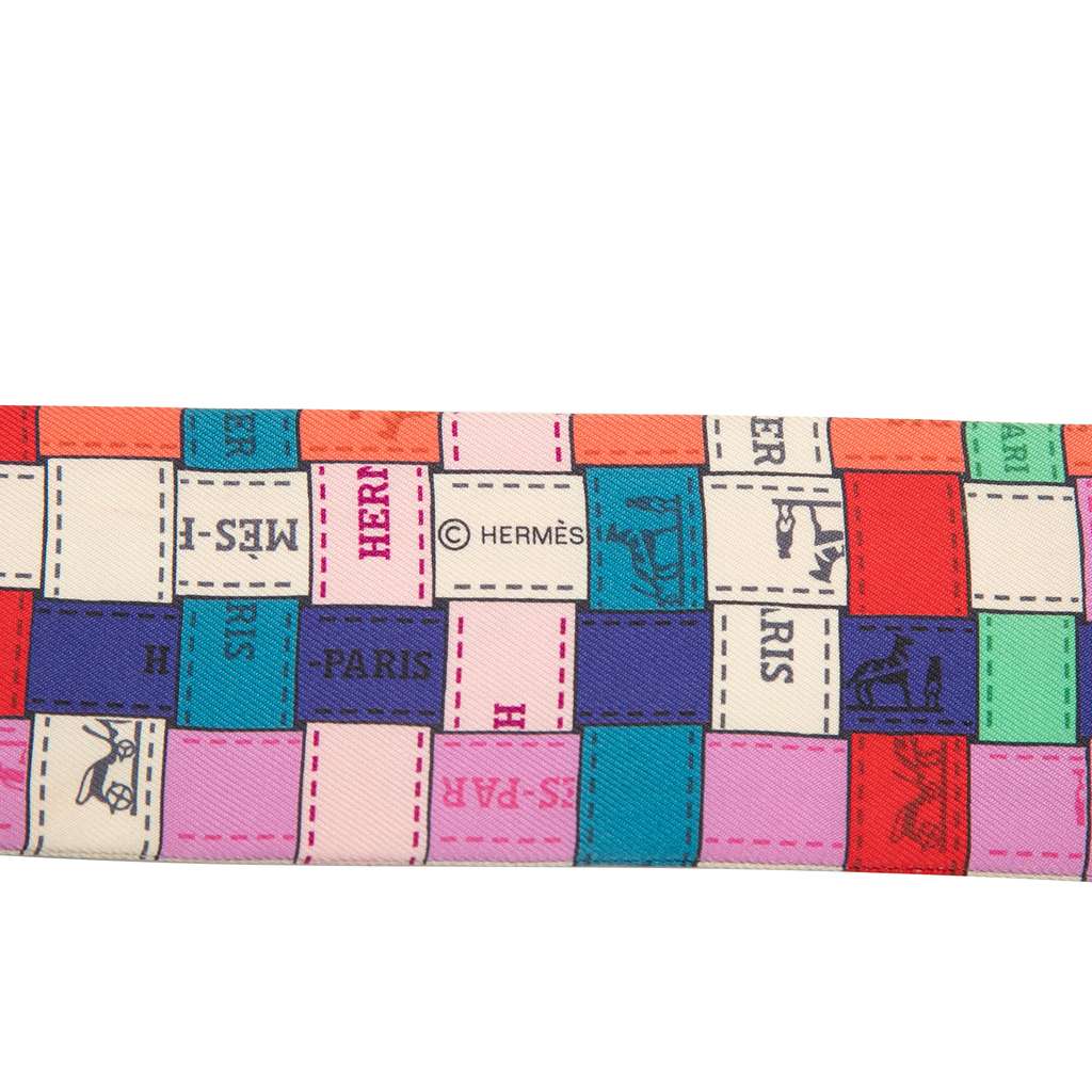 Hermès Bolduc Au Carre Silk Twilly Scarf Blue Silk Very good condition - Box View