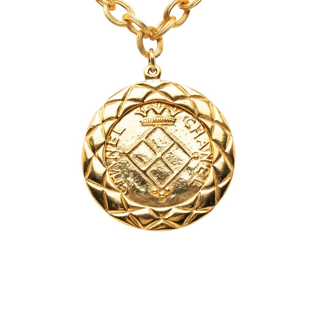 Chanel Gold Plated Medallion Lion Crest Necklace Gold Metal Very good condition - Back View