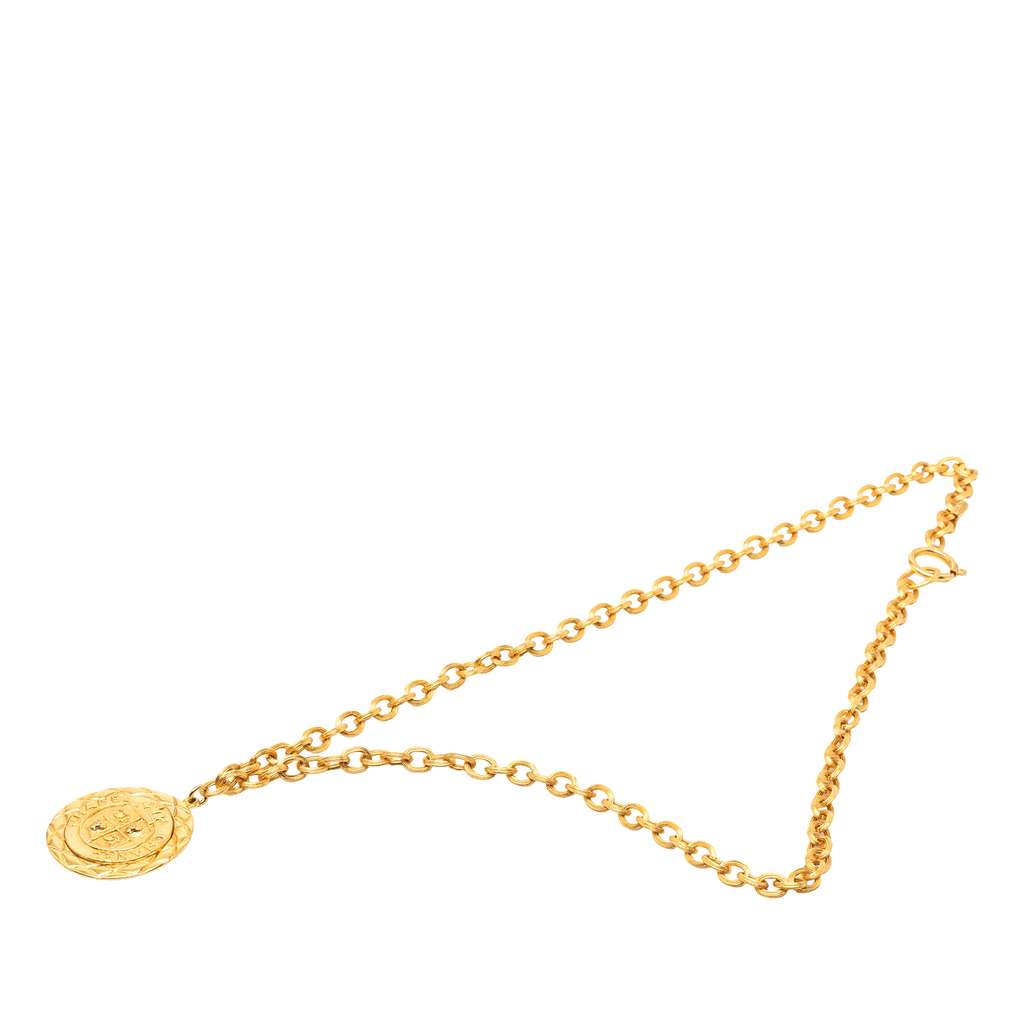 Chanel Gold Plated Medallion Lion Crest Necklace Gold Metal Very good condition - Box View