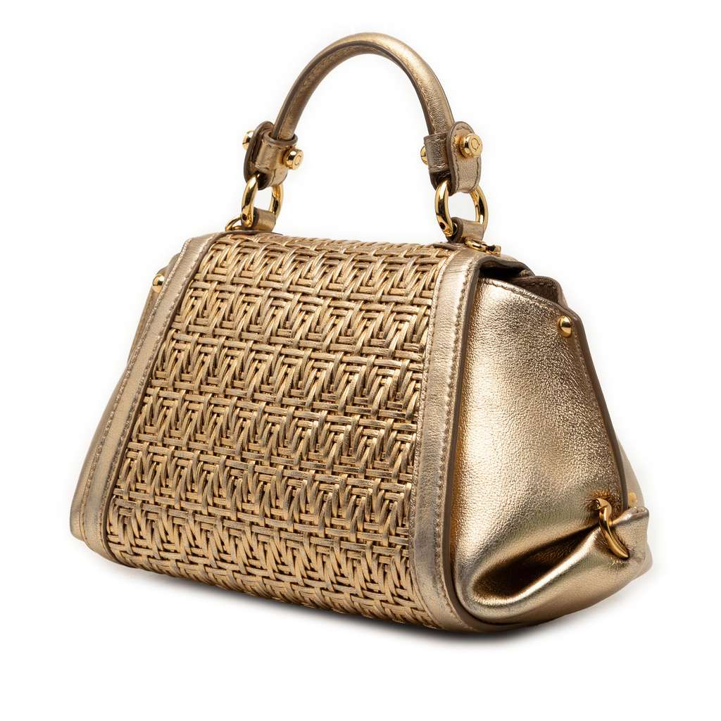 Salvatore Ferragamo Mini Metallic Woven Leather Gancini Sofia Satchel Gold Leather Very good condition - Back View