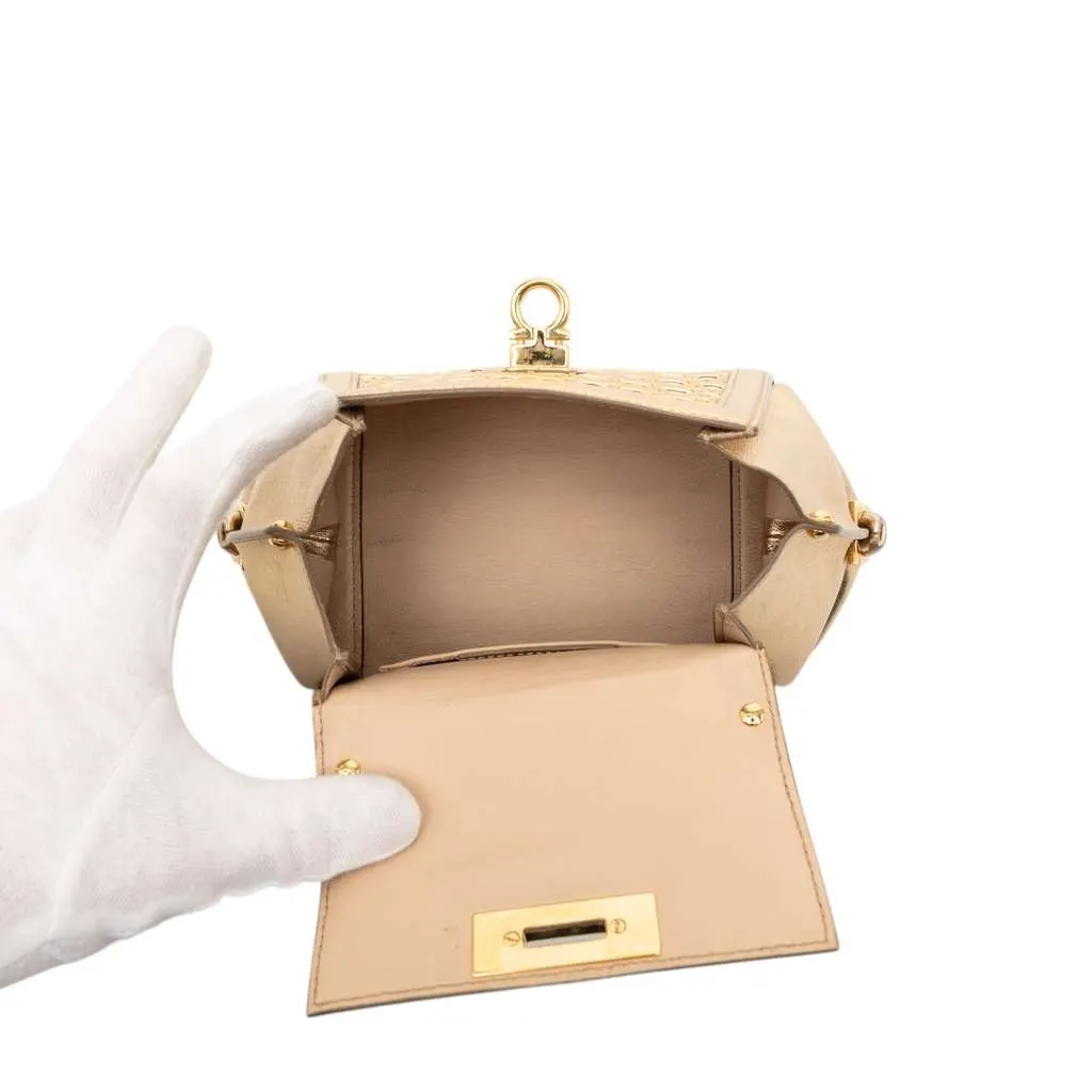 Salvatore Ferragamo Mini Metallic Woven Leather Gancini Sofia Satchel Gold Leather Very good - Model View