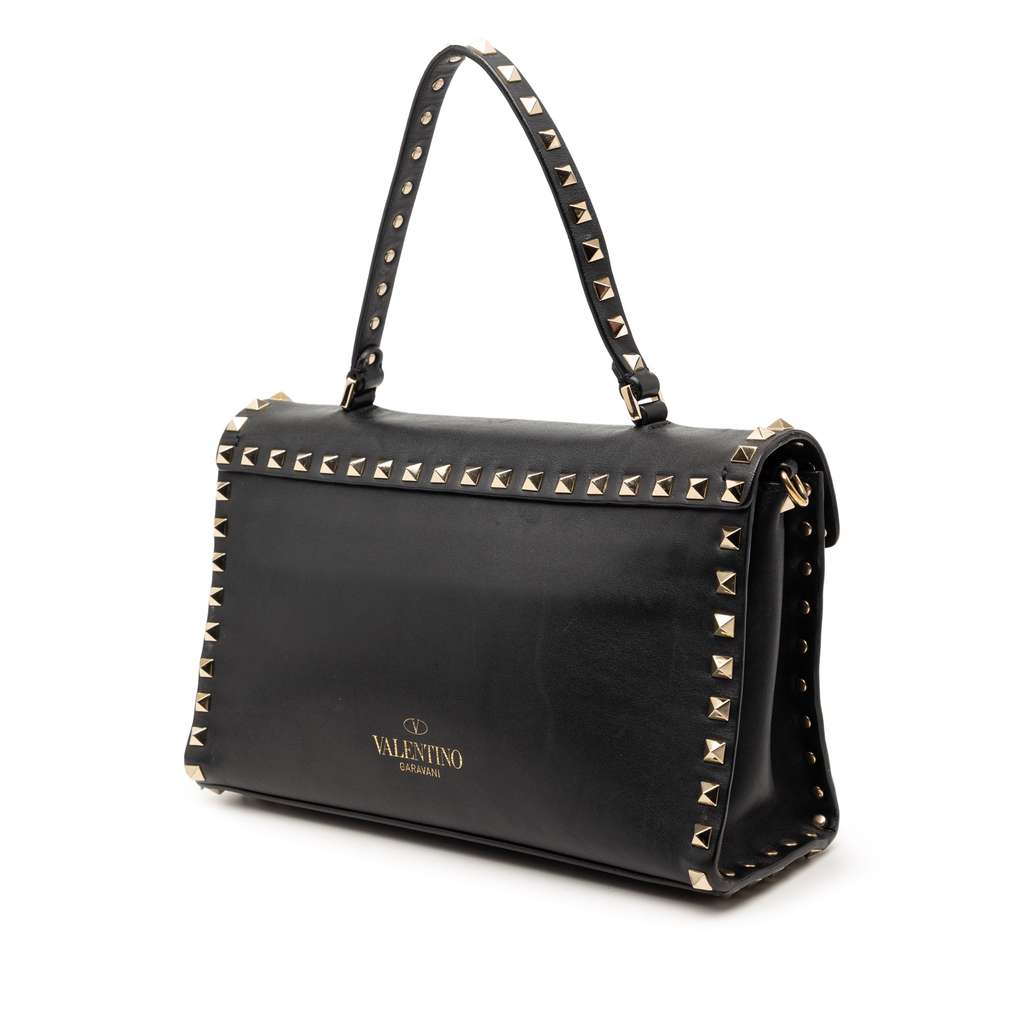 Valentino Small Leather Rockstud Single Handle Flap Black Leather Very good condition - Back View