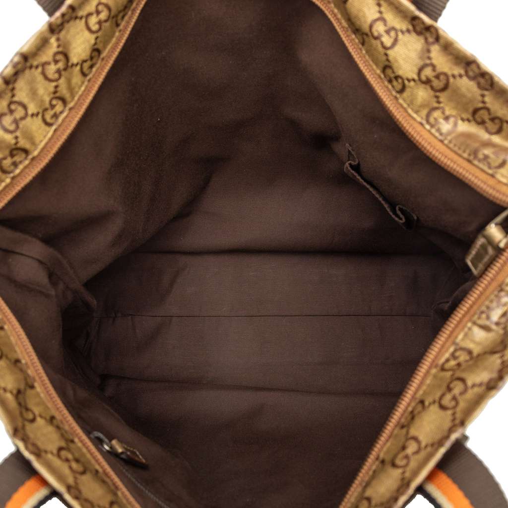 Gucci GG Crystal Vertical Web Tote Gold Canvas Very good condition - Model View