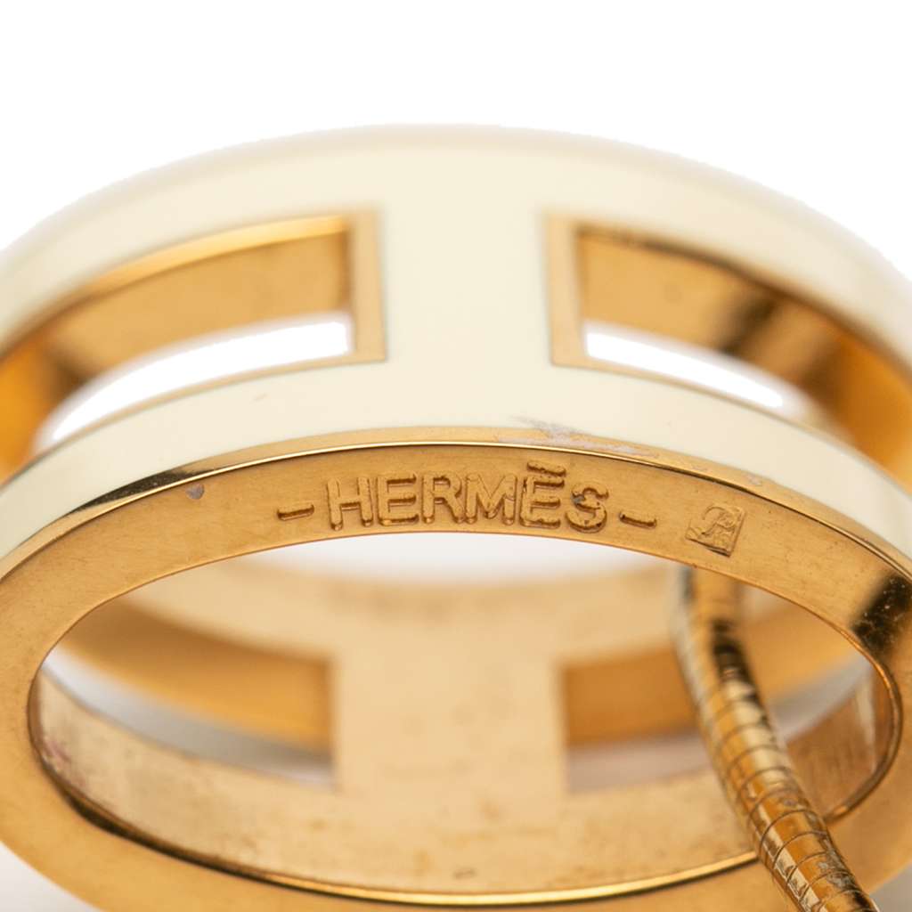 Hermès Gold Plated Enamel Pop H Pendant Necklace White Very good condition - Back View