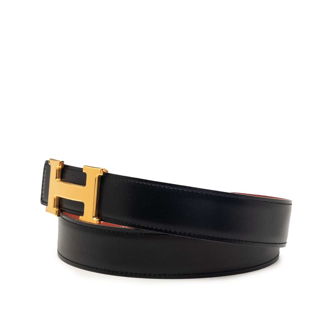 Hermès Box Calf and Gulliver Constance H Reversible Belt Black Leather Very good condition - Back View
