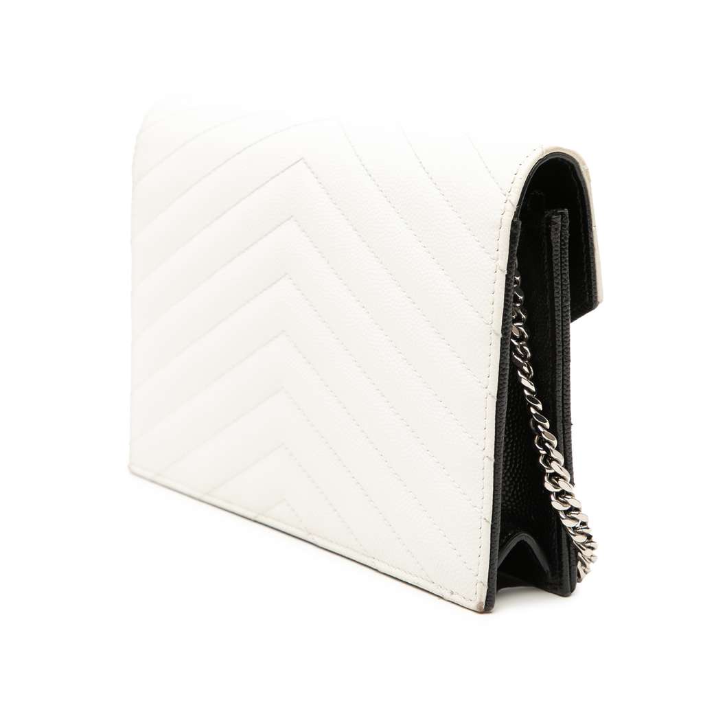 Saint Laurent Bicolor Grain De Poudre Cassandre Envelope Chain Wallet Black Leather Very good condition - Back View