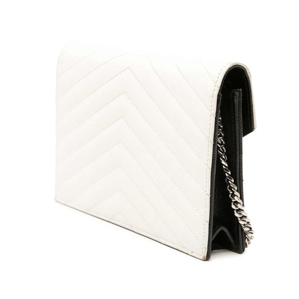 Saint Laurent Bicolor Grain De Poudre Cassandre Envelope Chain Wallet Black Leather Very good - Back View