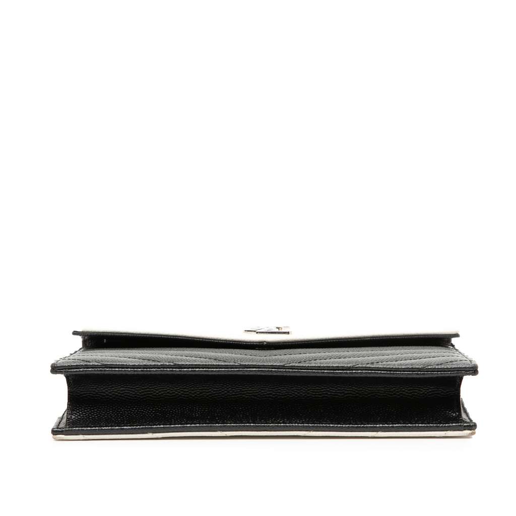 Saint Laurent Bicolor Grain De Poudre Cassandre Envelope Chain Wallet Black Leather Very good condition - Inside View